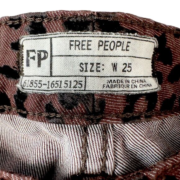 Free People Chino Pants Women's Size 25 Brown Cheetah Print Cotton Straight Legs - Picture 8 of 9
